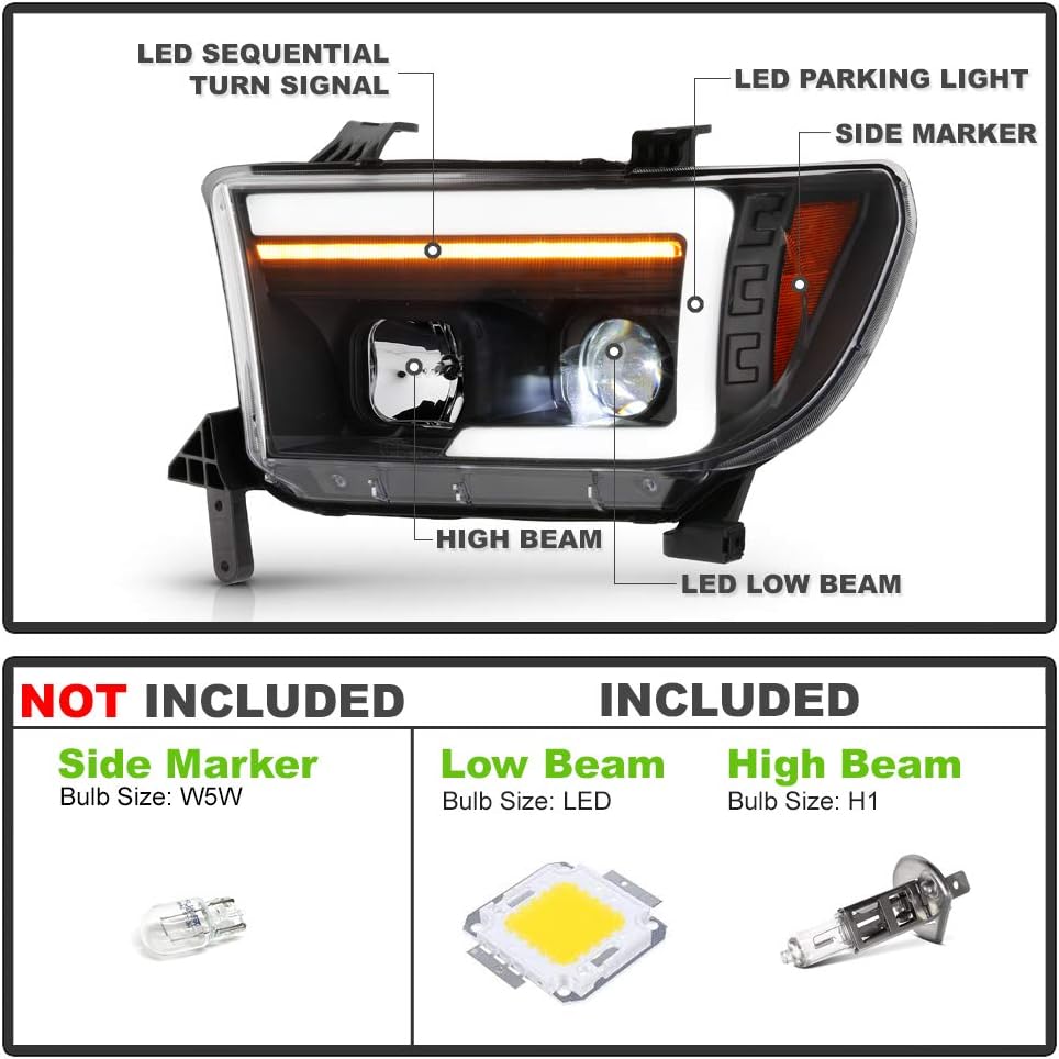 Projector Headlights with LED Tube and Sequential Signal W641