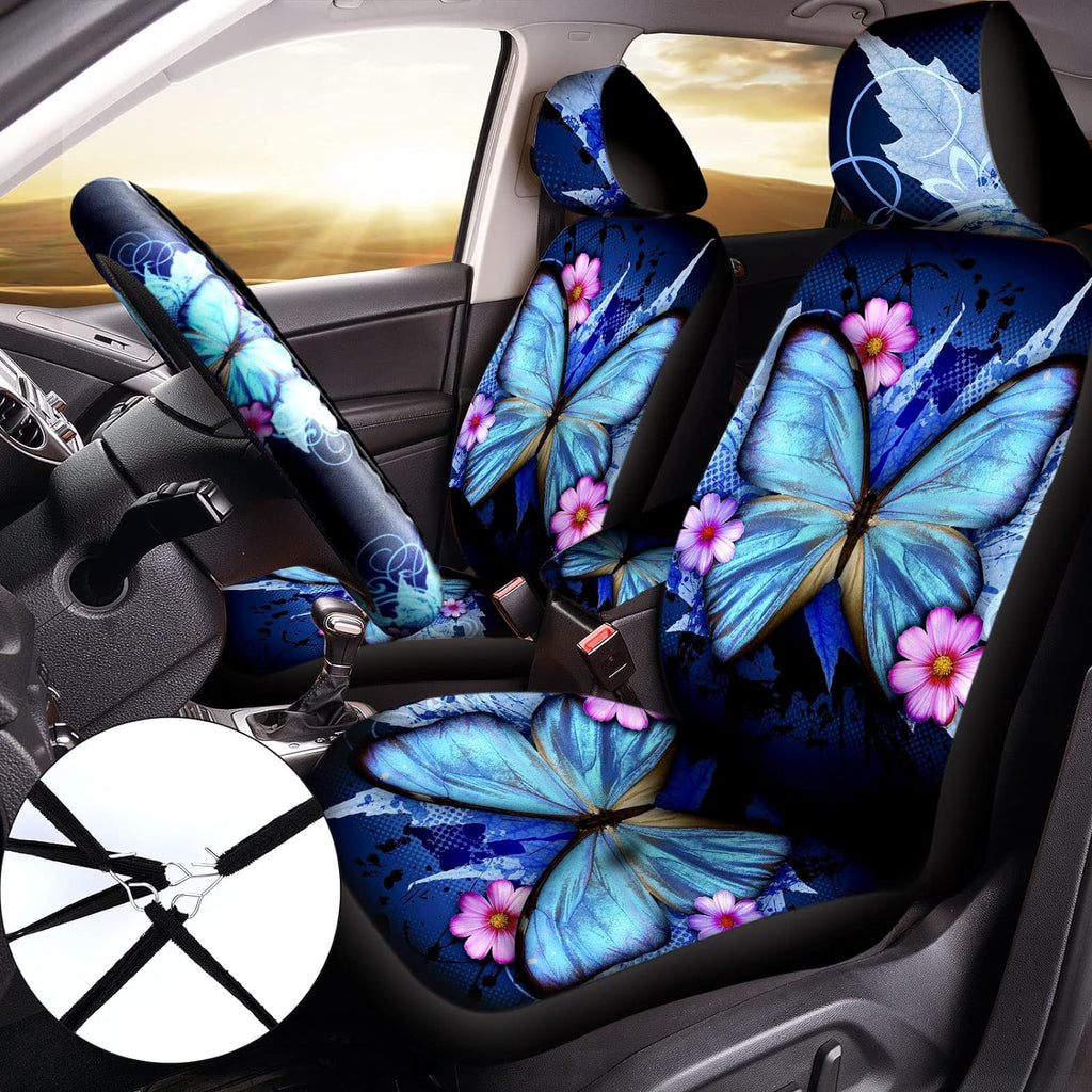 15 Pieces Butterfly Car Seat Covers Full Set with Steering Wheel Cover L62516