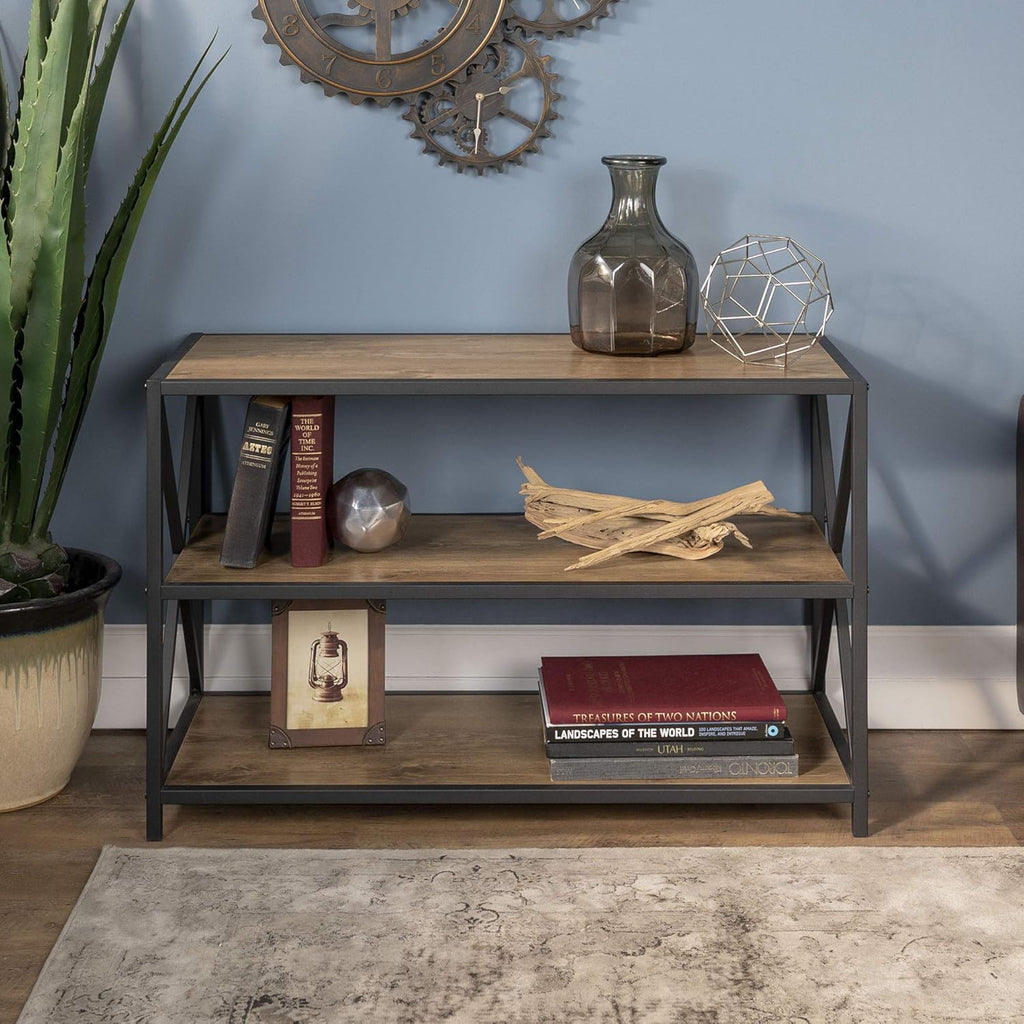 4 Tier Grey Metal Wood Bookcase L612027