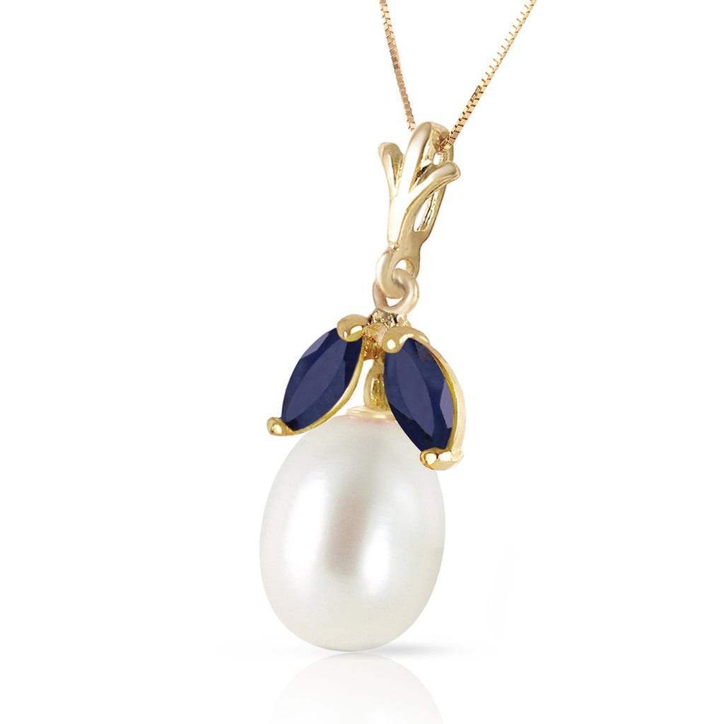 14k Yellow Gold Necklace with Natural Pearl and Sapphires A3783