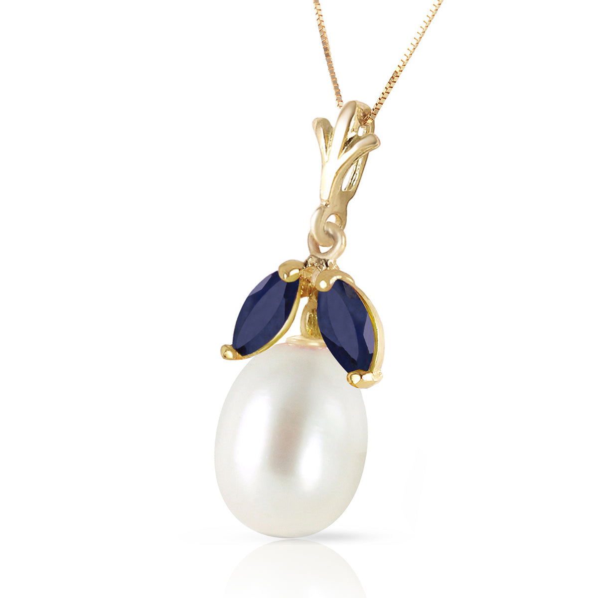 14k Yellow Gold Necklace with Natural Pearl and Sapphires A3783