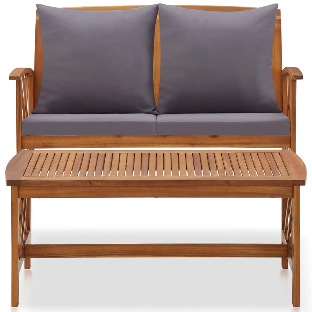 2 Piece Solid Acacia Wood Garden Set with Cushions J175393