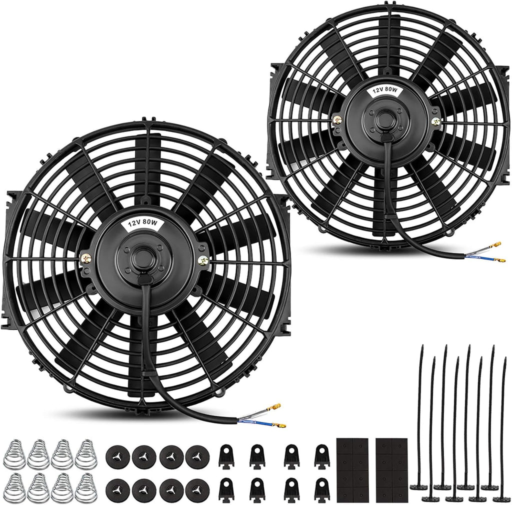 2x12 Inch Electric Radiator Cooling Fan with Mounting Kit 1750 CFM 12 Volts 80 Watts Pack of 2 X917
