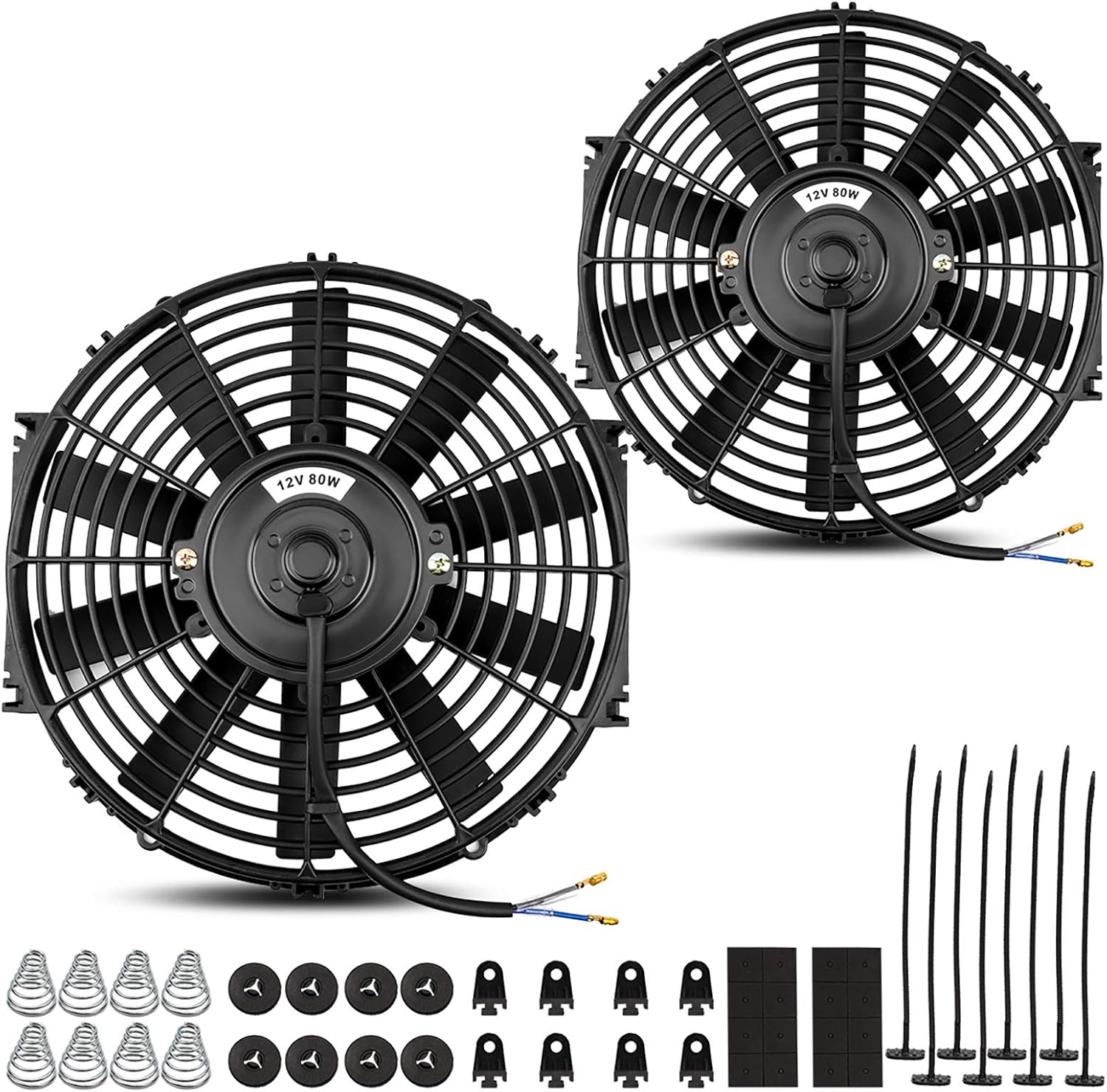 2x12 Inch Electric Radiator Cooling Fan with Mounting Kit 1750 CFM 12 Volts 80 Watts Pack of 2 X917