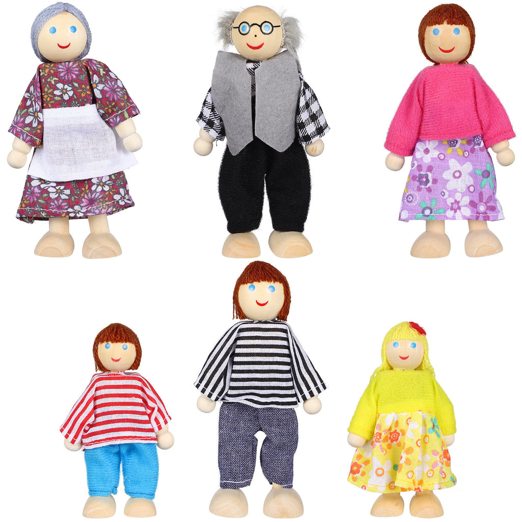 6 Pcs Wooden Doll House Figures Family Member Dolls U699
