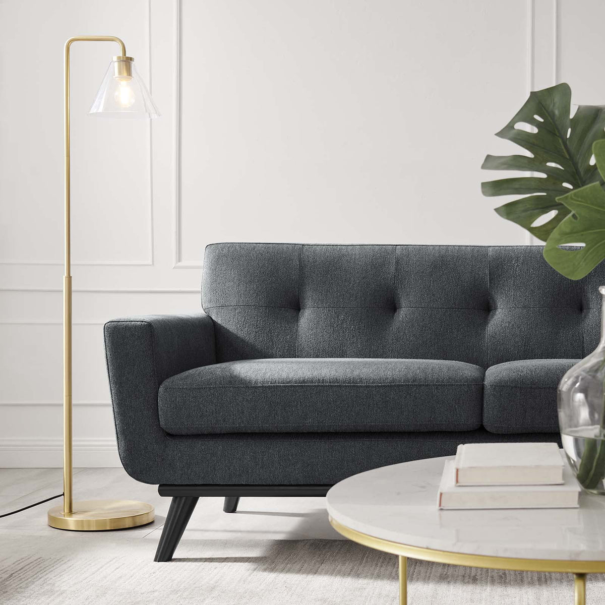 Charcoal Grey Fabric Loveseat Sofa H24516