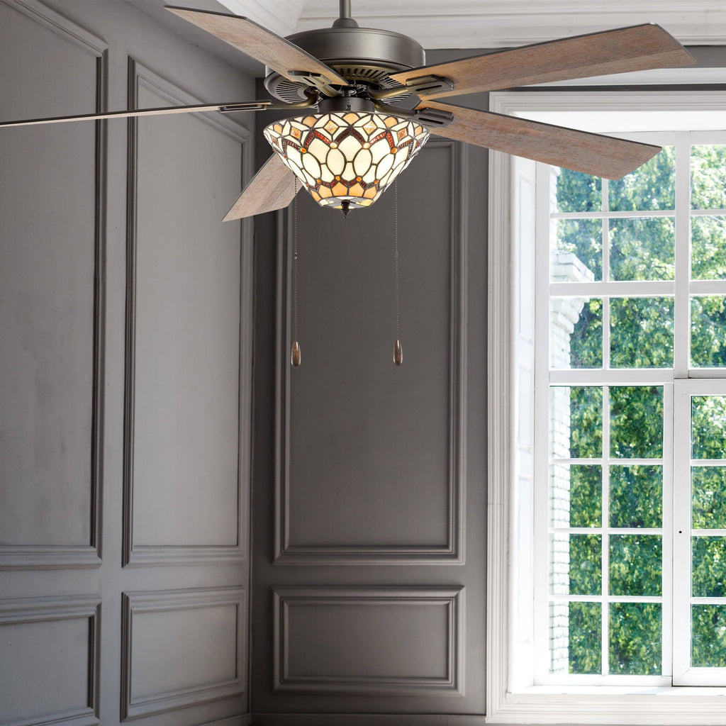 52x22 5-Blade LED Stained Glass Lighted Ceiling Fan E188038