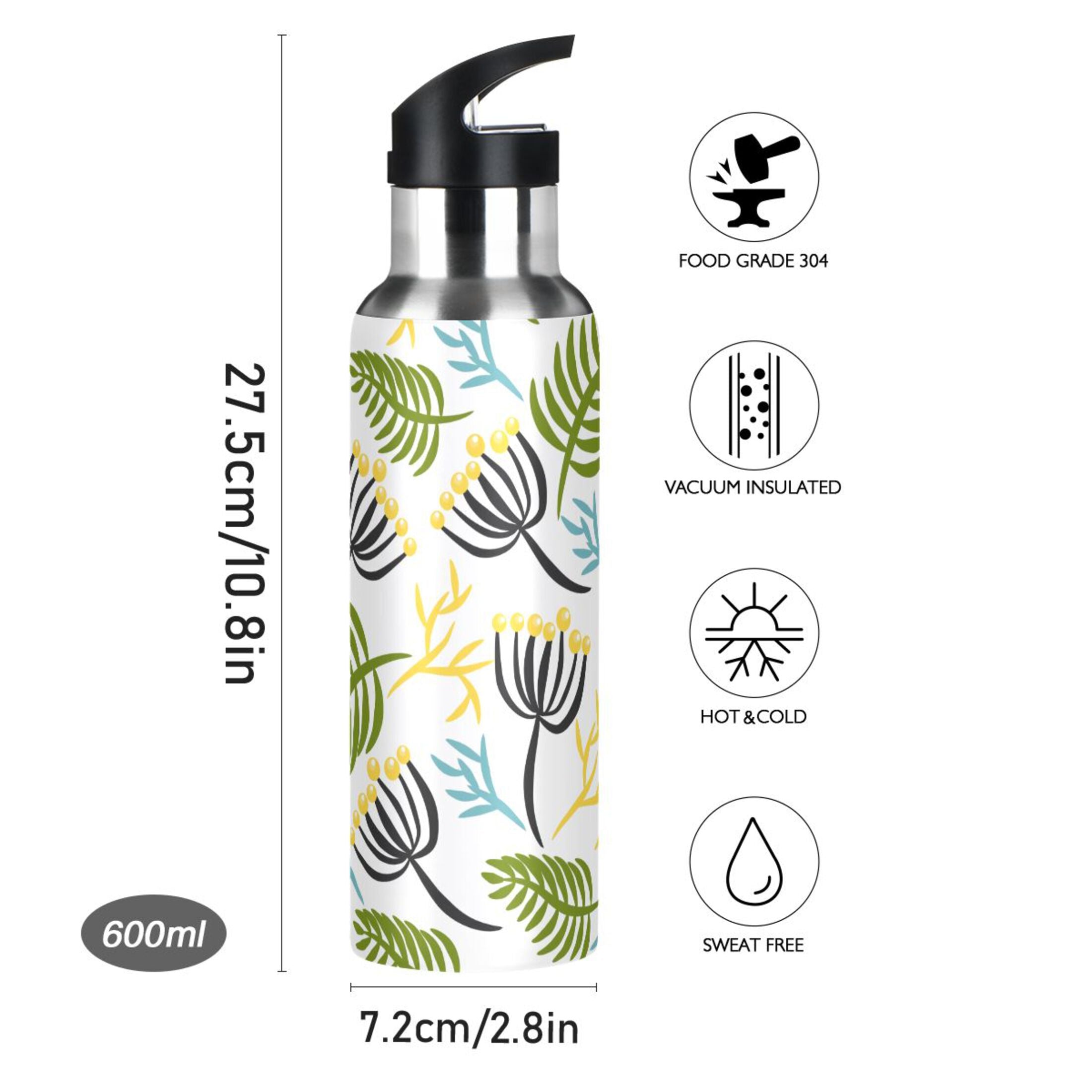 20 oz Insulated Stainless Steel Water Bottle with Straw Lid V534324