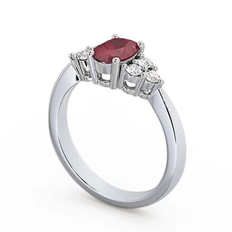 14K White Gold Oval Cut Ruby Solitaire Engagement Ring Size 10.5 W940014