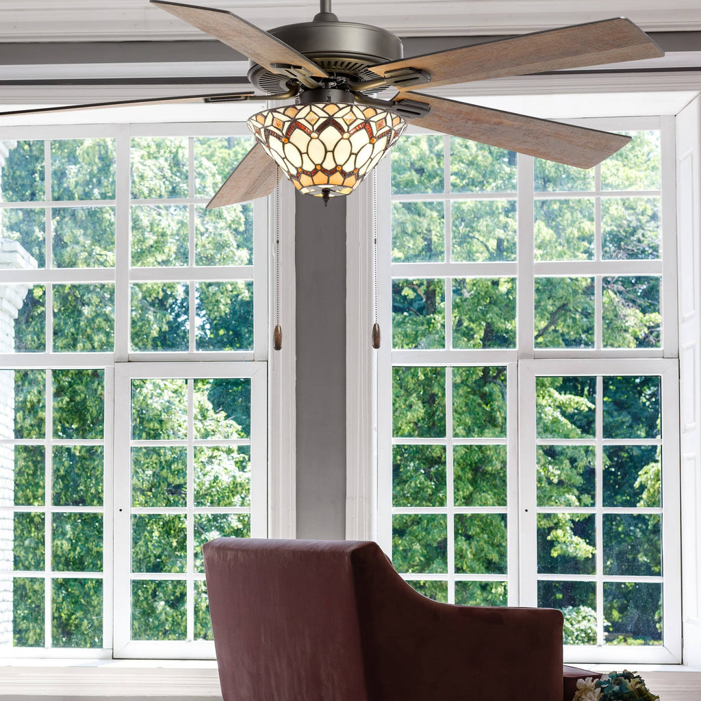52x22 5-Blade LED Stained Glass Lighted Ceiling Fan E188038