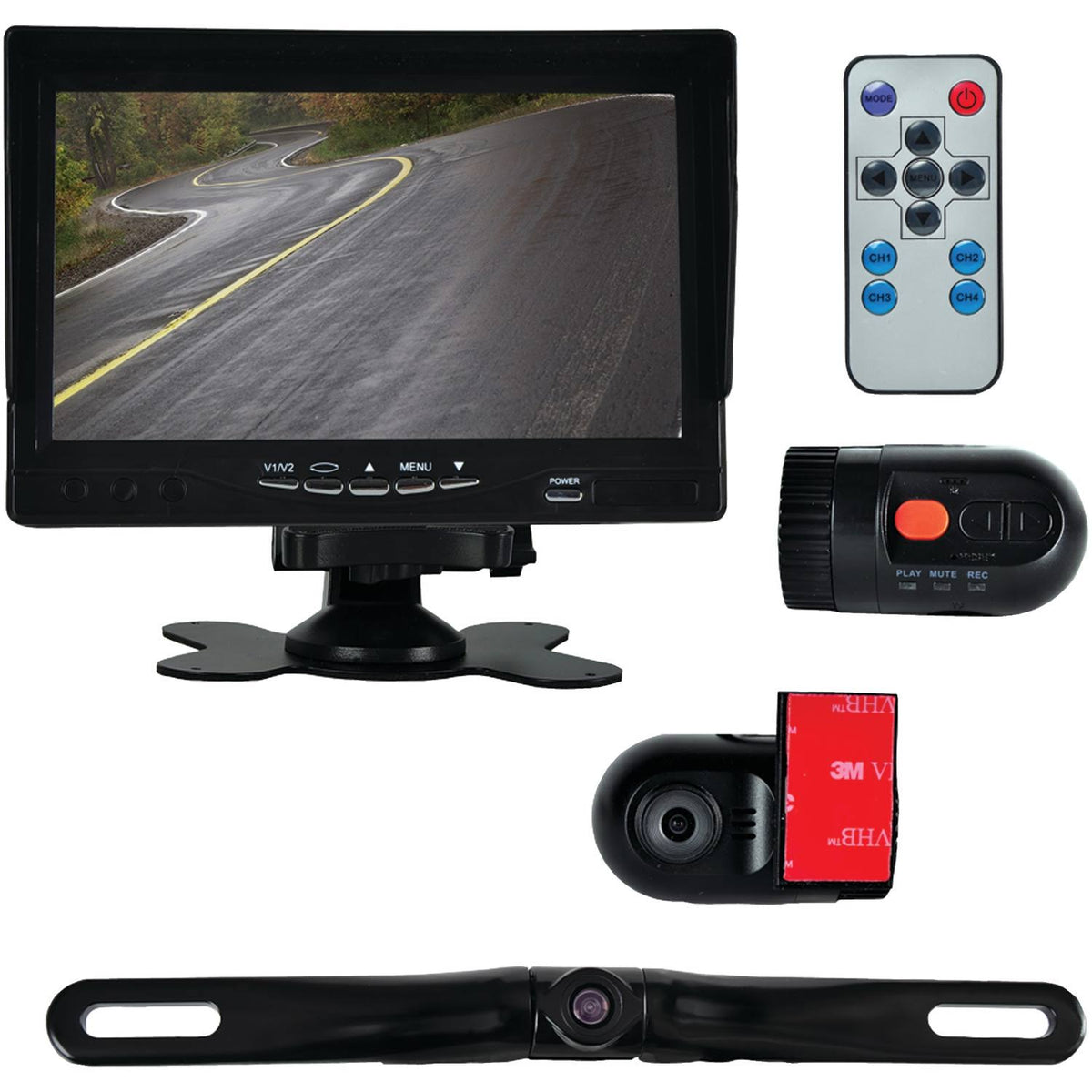 Monitor System with 2 Interior DVR Dash Cams License-plate Camera L8708