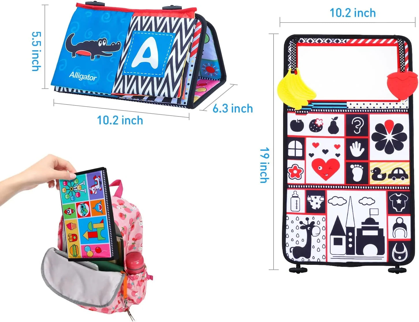 High Contrast Activity Tummy Time Mirror Toy with Cloth Book W41933