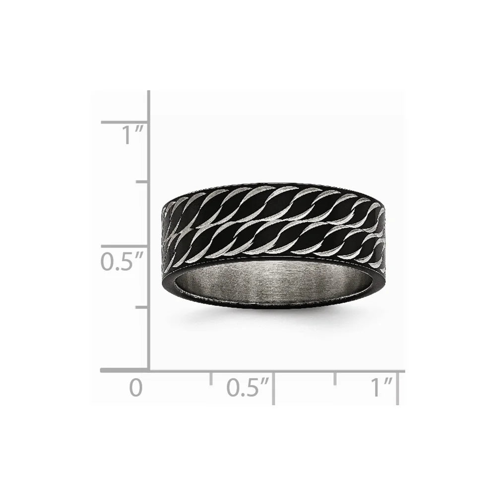 Polished Black IP Diamond-Cut Ring Size 10 H1166