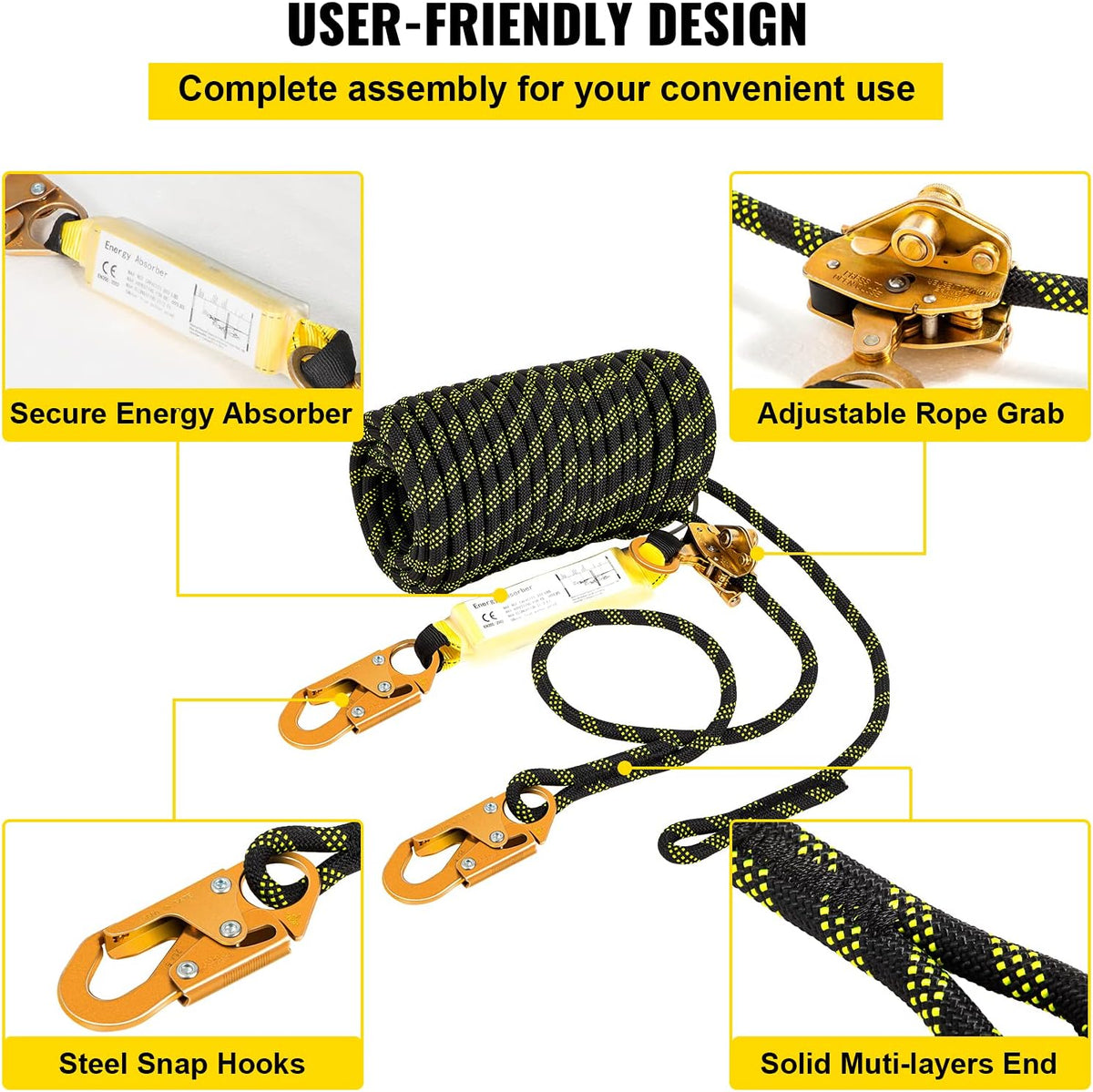 25 ft Fall Protection Rope with Alloy Steel Rope Grab O2462