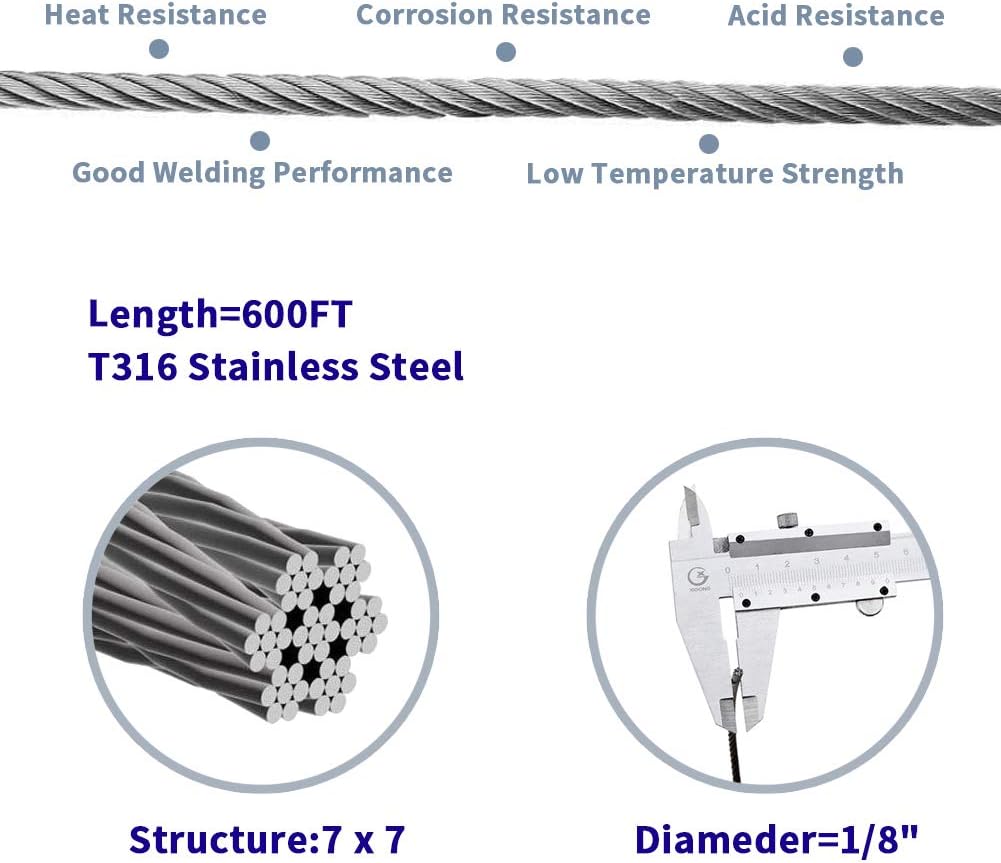 1/8 T316 Stainless Steel Cable 600FT Wire Rope C33905