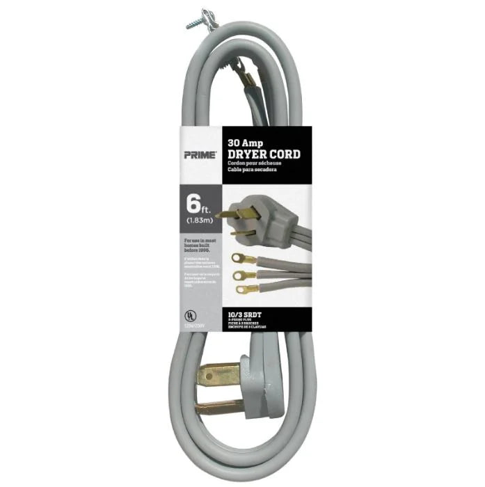 6 Feet 10/3 30 Amp Gray 3-Wire Dryer Cord K5586