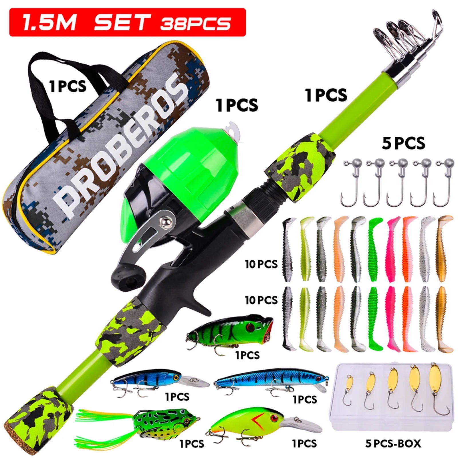 1.5m Ultralight Fishing Rod with Fishing Reel and Lures X89867