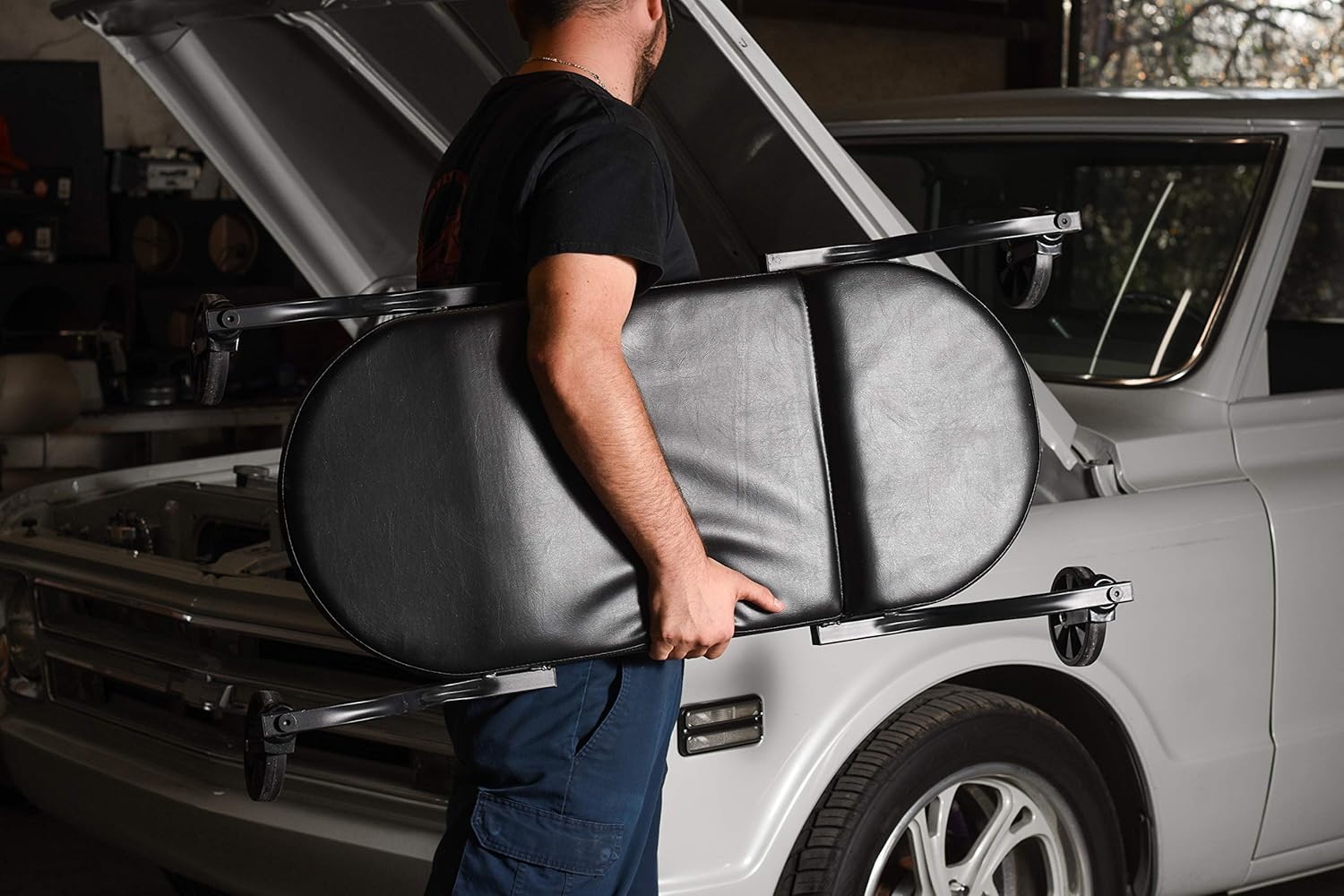 Black Low Profile Automotive Creeper with All-Terrain Casters K154