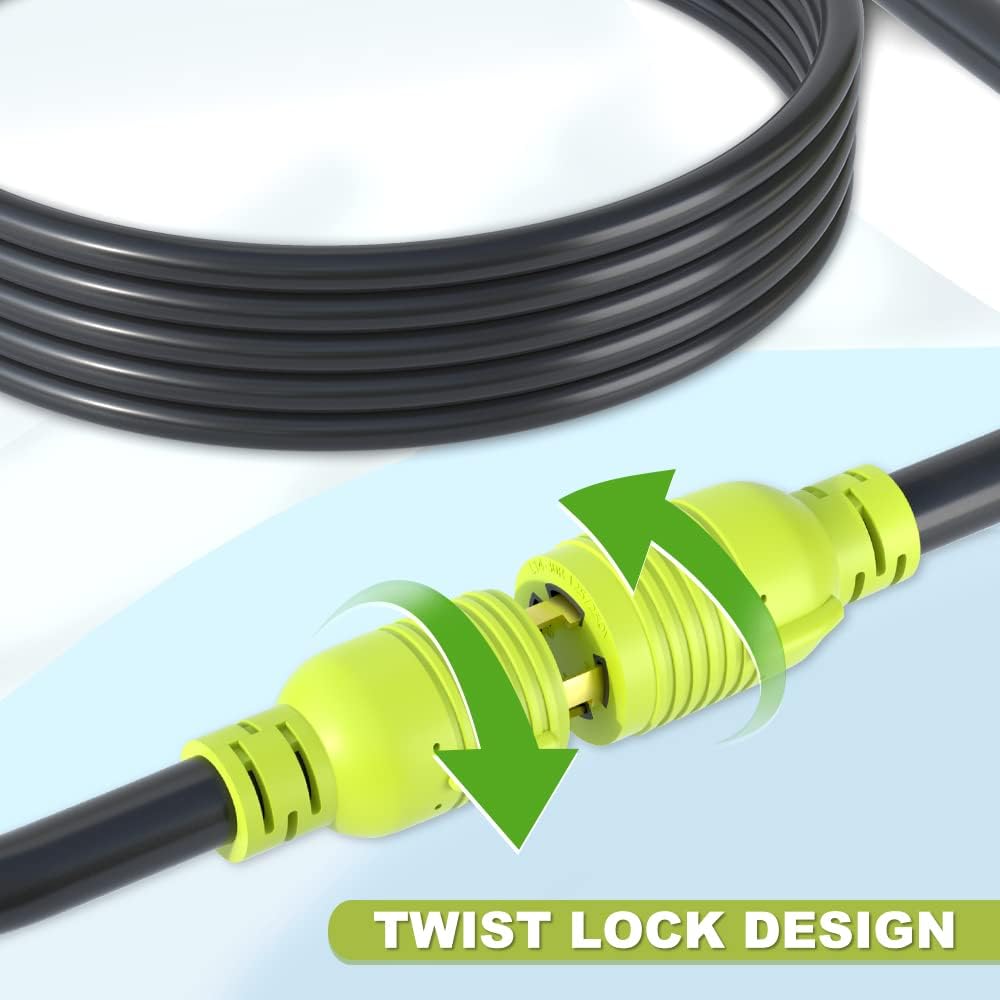 4 Prong 30 Amp Generator Extension Cord, NEMA L14-30P/L14-30R, 10 Gauge SJTW, Twist Lock Plug, 125/250V, 7500W, 20FT, Pack of 2 N260
