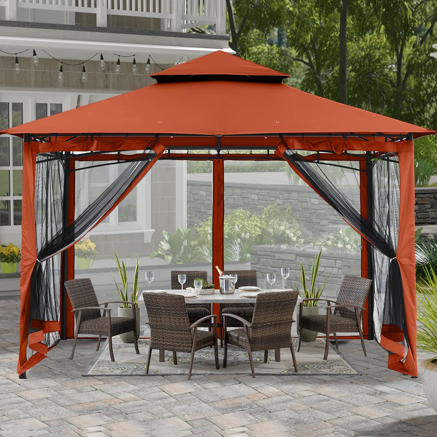 10x10 Gazebo with Netting, Khaki H110