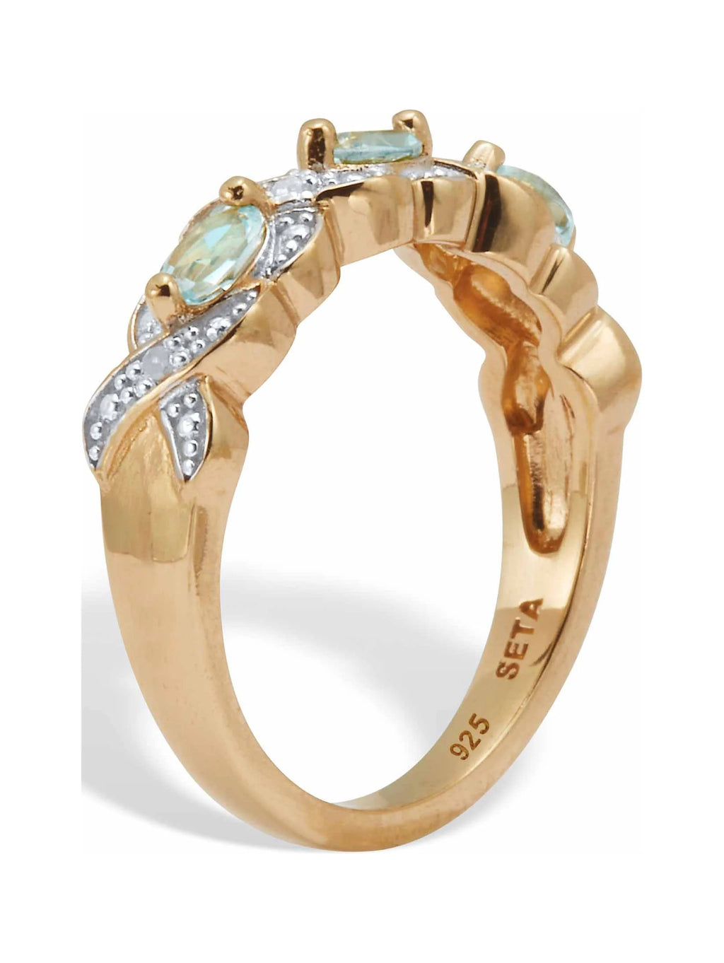18k Yellow Gold-Plated Sterling Silver Ring with Blue Topaz and Diamond Accent A72666
