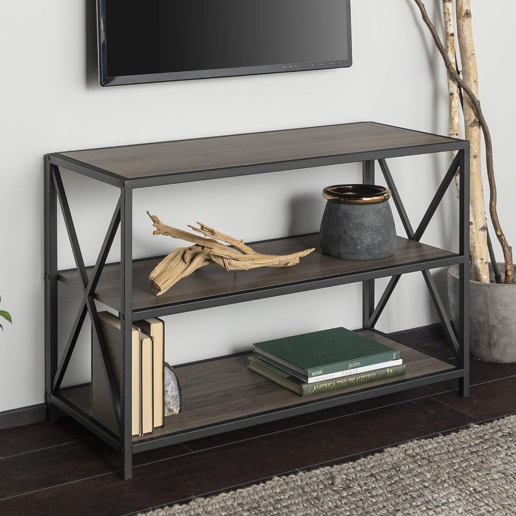4 Tier Grey Metal Wood Bookcase L612027