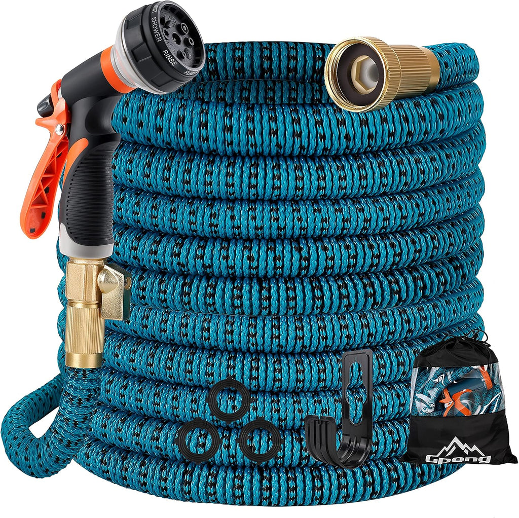 100ft Expandable Garden Hose with 10 Function Spray Nozzle, Solid Brass Fittings, Pack of 2 S735