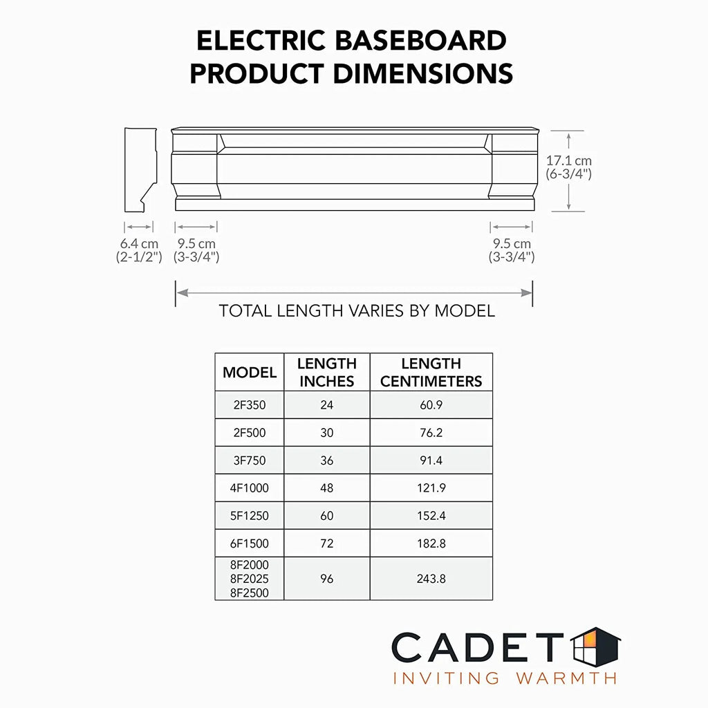 48" Electric Baseboard Heater, 1000 Watt, White U7116