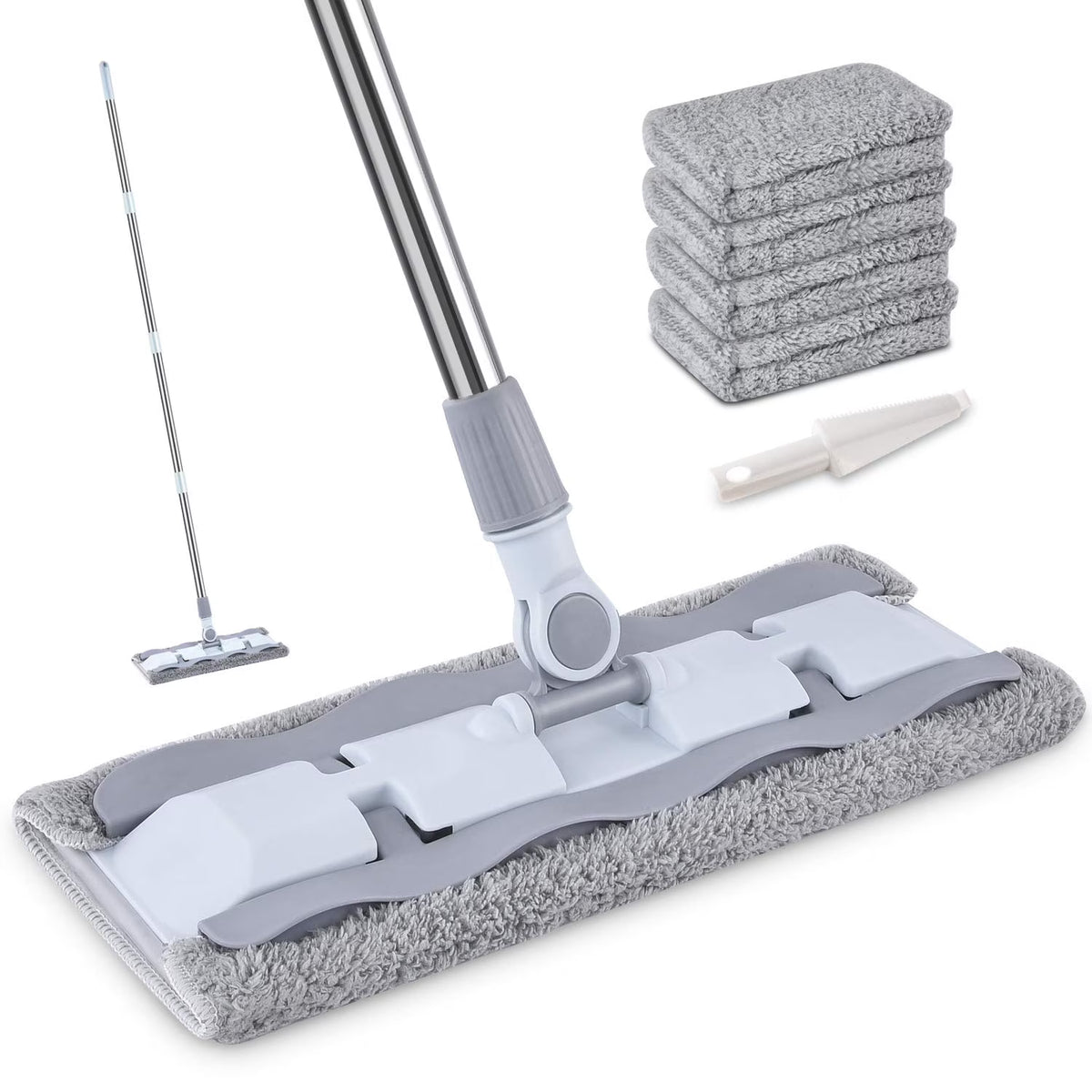 Microfiber Hardwood Floor Mop with 4 Washable Pads, 360 Rotation Flat Mop with Stainless Steel Handle O377
