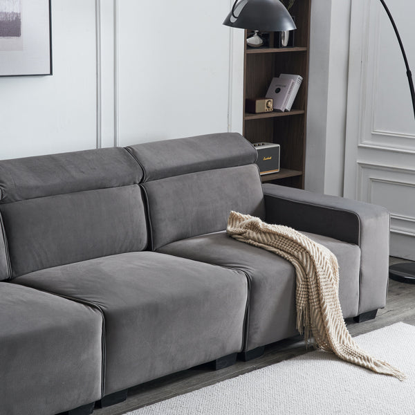 Dark gray flannel three-person sofa with side pockets N519049