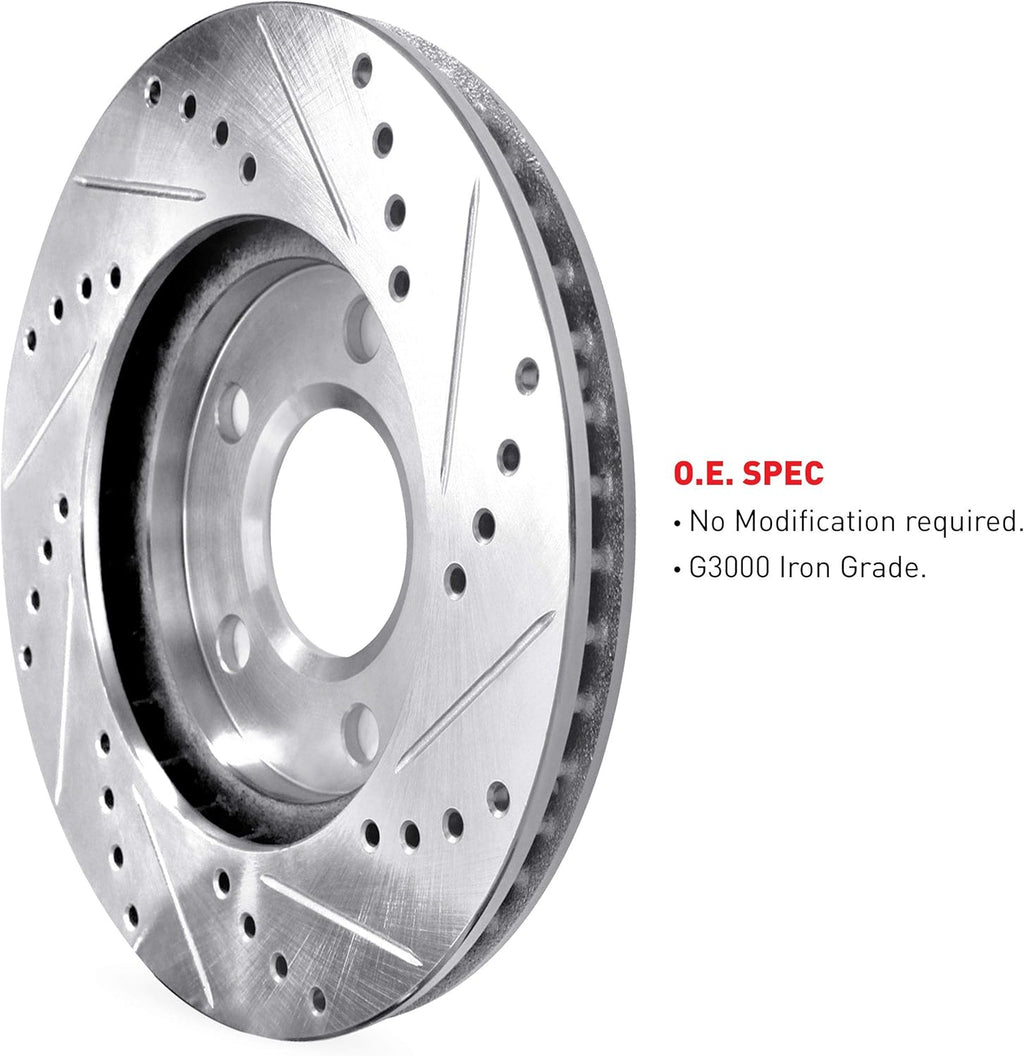 Rear Drilled and Slotted Brake Rotors with Ceramic Brake Pads and Hardware Kit T58702