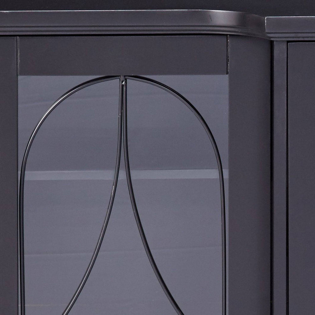 Black Wood Sideboard Buffet Console Table with Glass Cabinet Doors G293