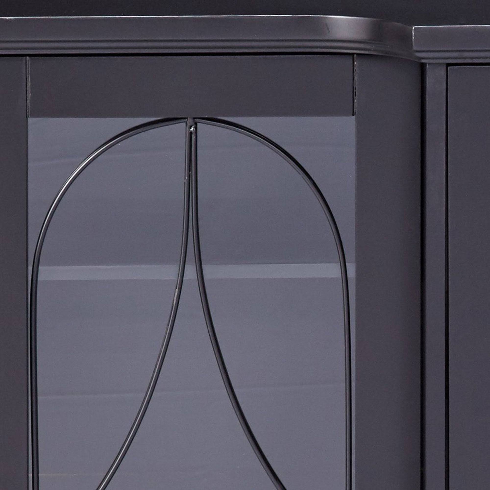 Black Wood Sideboard Buffet Console Table with Glass Cabinet Doors G293