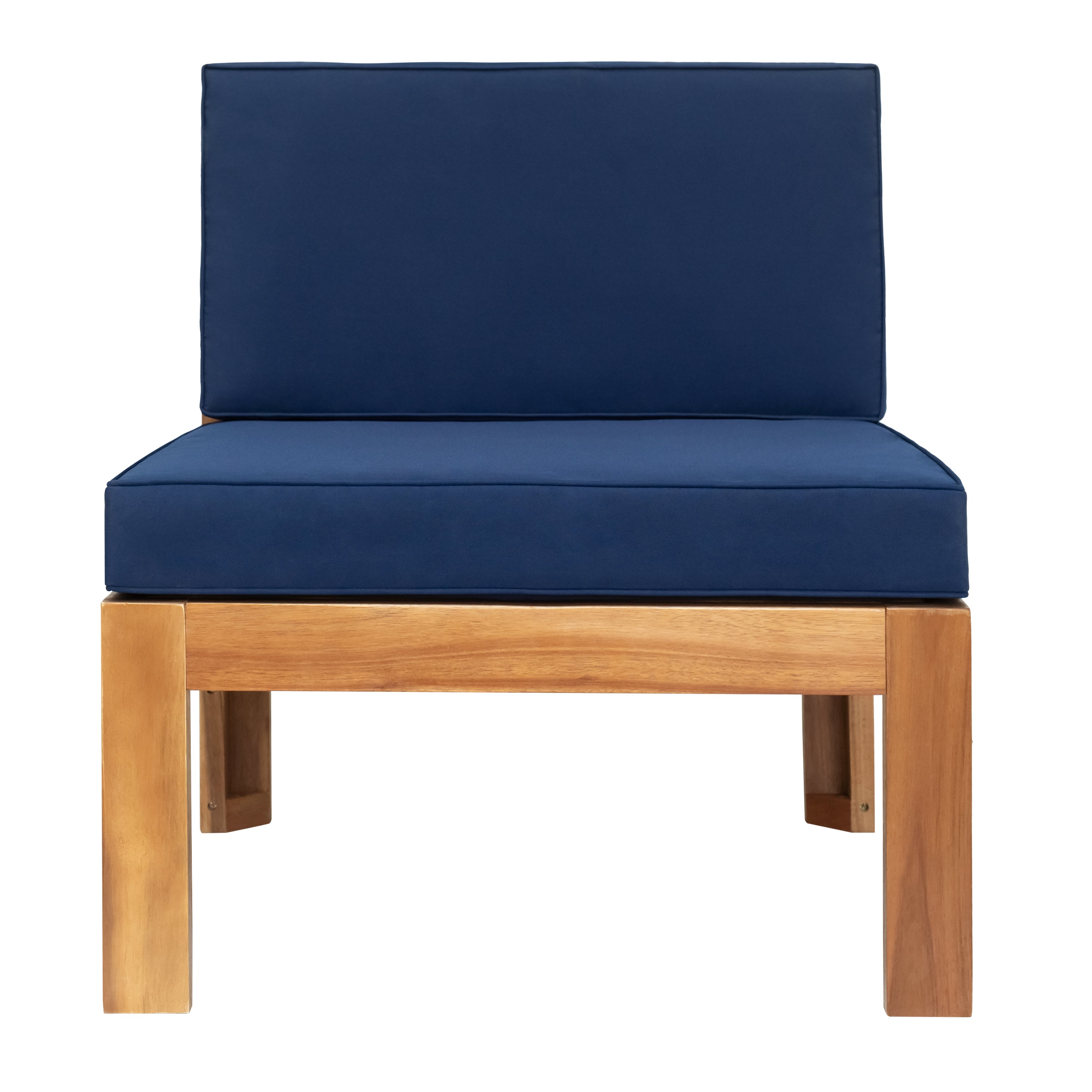 5 Piece Wood Patio Furniture Set with Blue Cushions and Coffee Table X55390