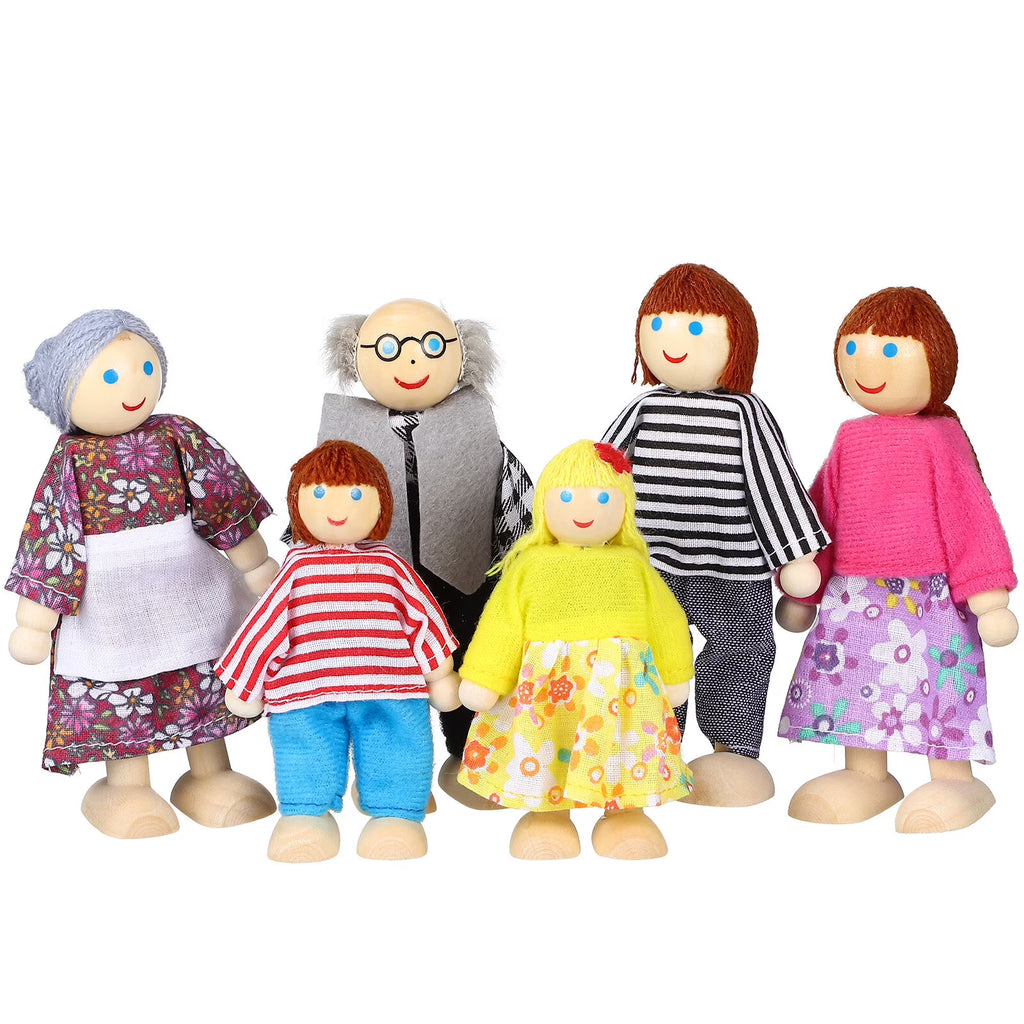 6 Pcs Wooden Doll House Figures Family Member Dolls U699
