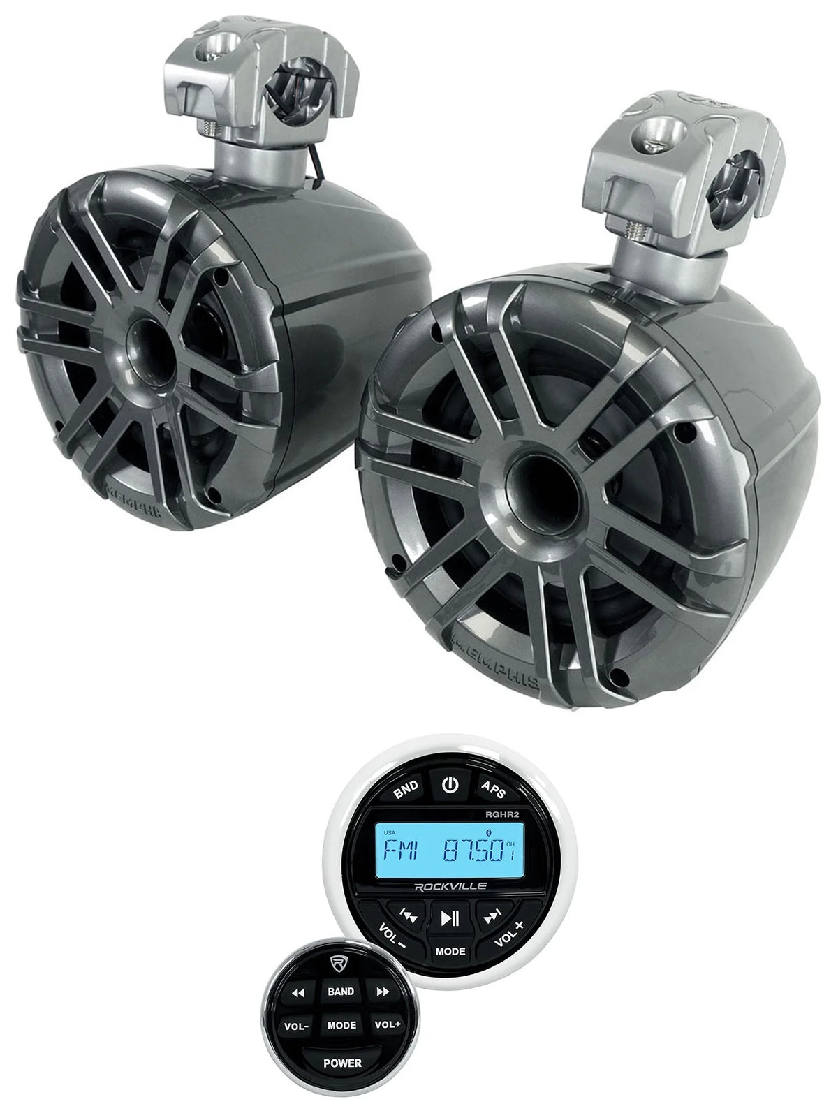 Grey 6.5" Marine Wakeboard Tower Speakers with Bluetooth Receiver K8391