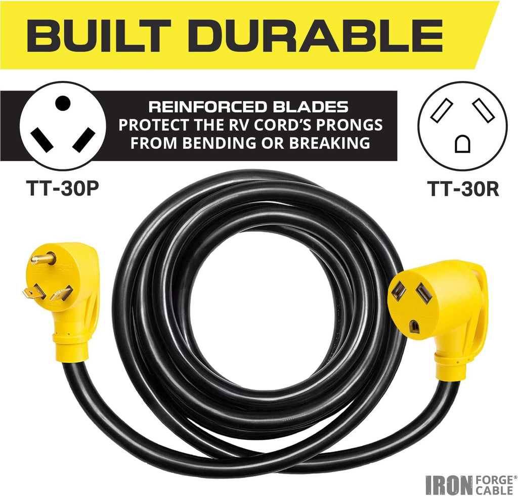 30 Amp RV Extension Cord 15 Ft 10/3 STW TT-30P to NEMA L5-30R 125v Power Cord Pack of 2 I852