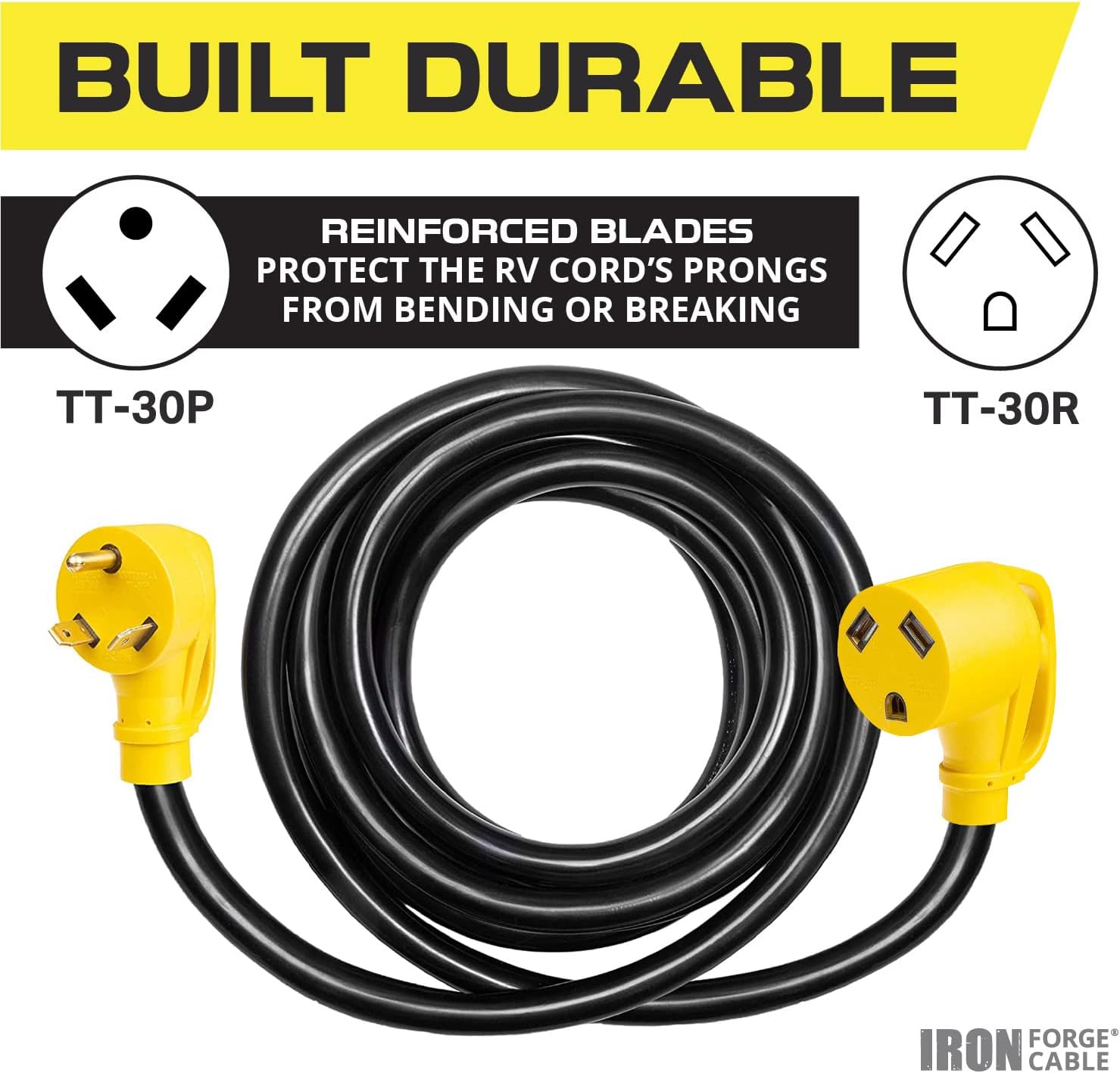 30 Amp RV Extension Cord 15 Ft 10/3 STW TT-30P to NEMA L5-30R 125v Power Cord Pack of 2 I852