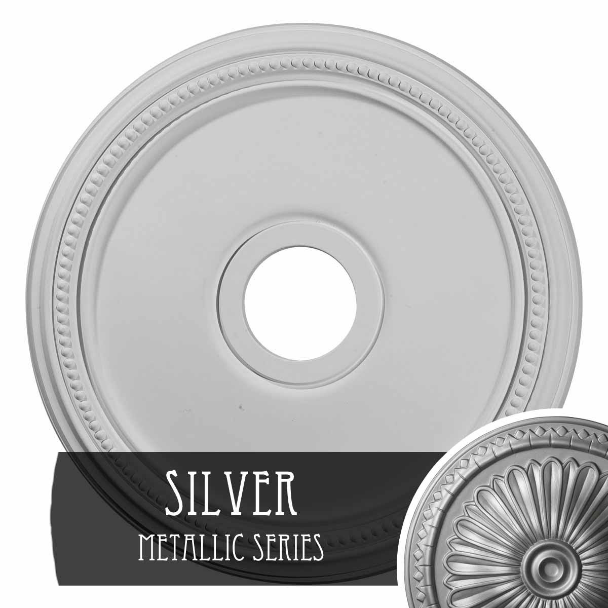 18x22OD x 3 5/8x22ID x 1 1/8x22P Hand-Painted Silver Ceiling Medallion I589249