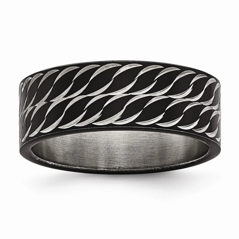 Polished Black IP Diamond-Cut Ring Size 10 H1166