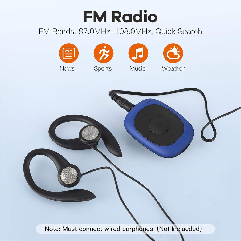 Blue 8GB Clip MP3 Player with FM Radio H395