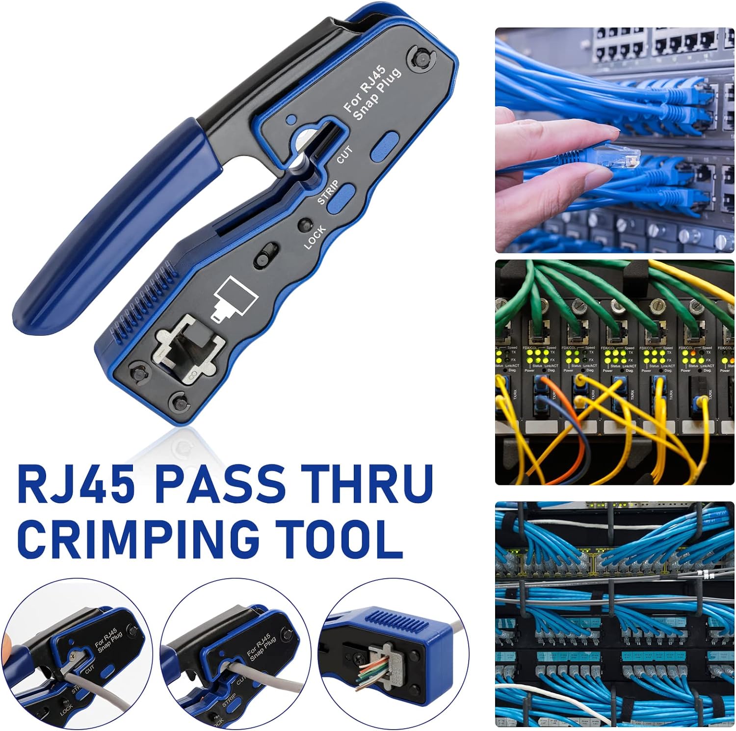 RJ45 Crimp Tool Kit Pass Thru Ethernet Crimping Tool Set for 8P8C Modular Connectors B6635