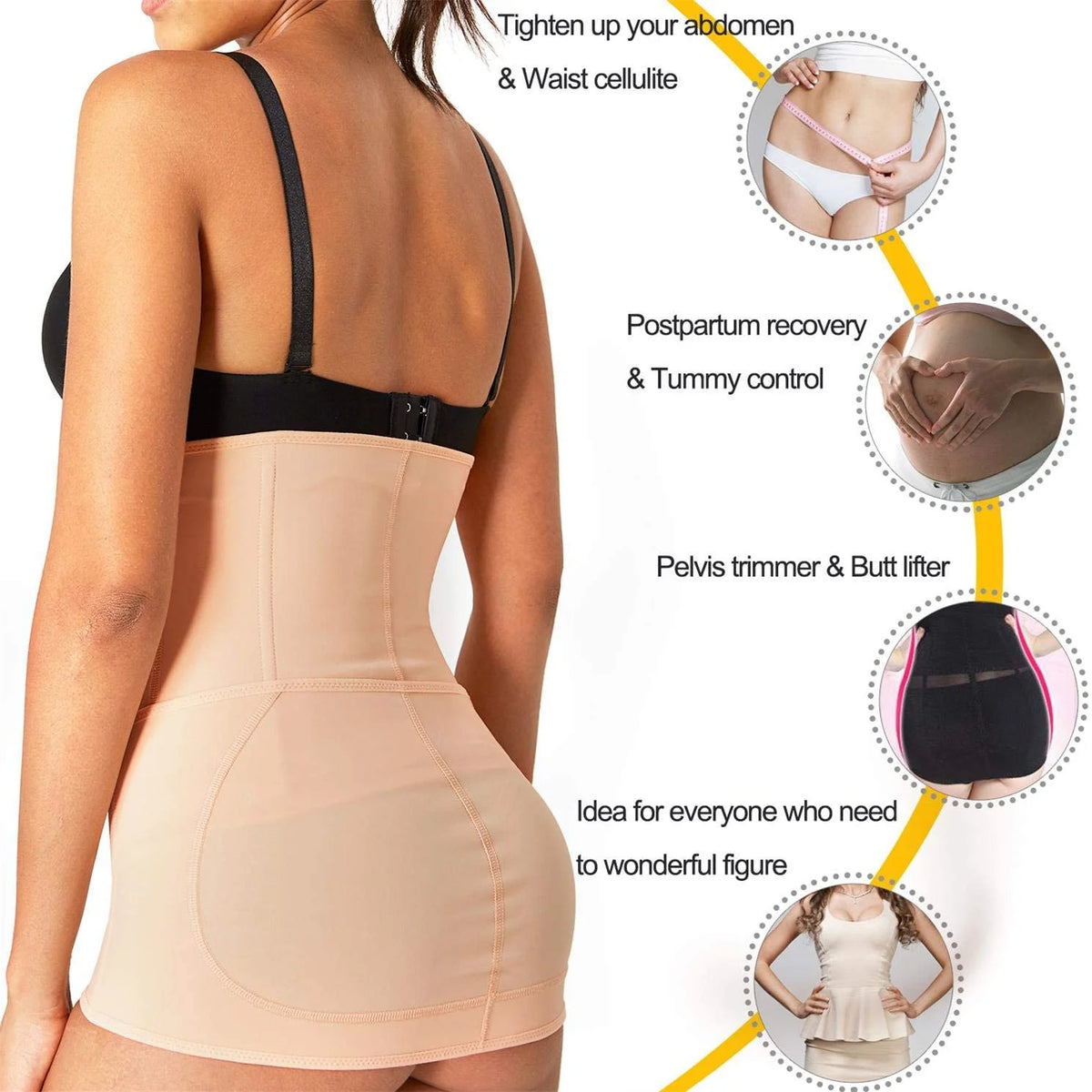 2 in 1 Postpartum Belly Wrap Girdle Pelvis Belt Waist Trainer Shapewear (Beige Small) P163639
