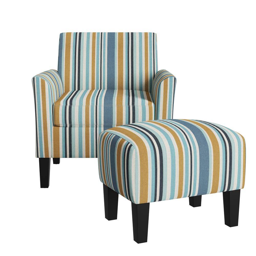 Caribbean Blue Multi-Stripe Arm Chair and Ottoman Set B524438