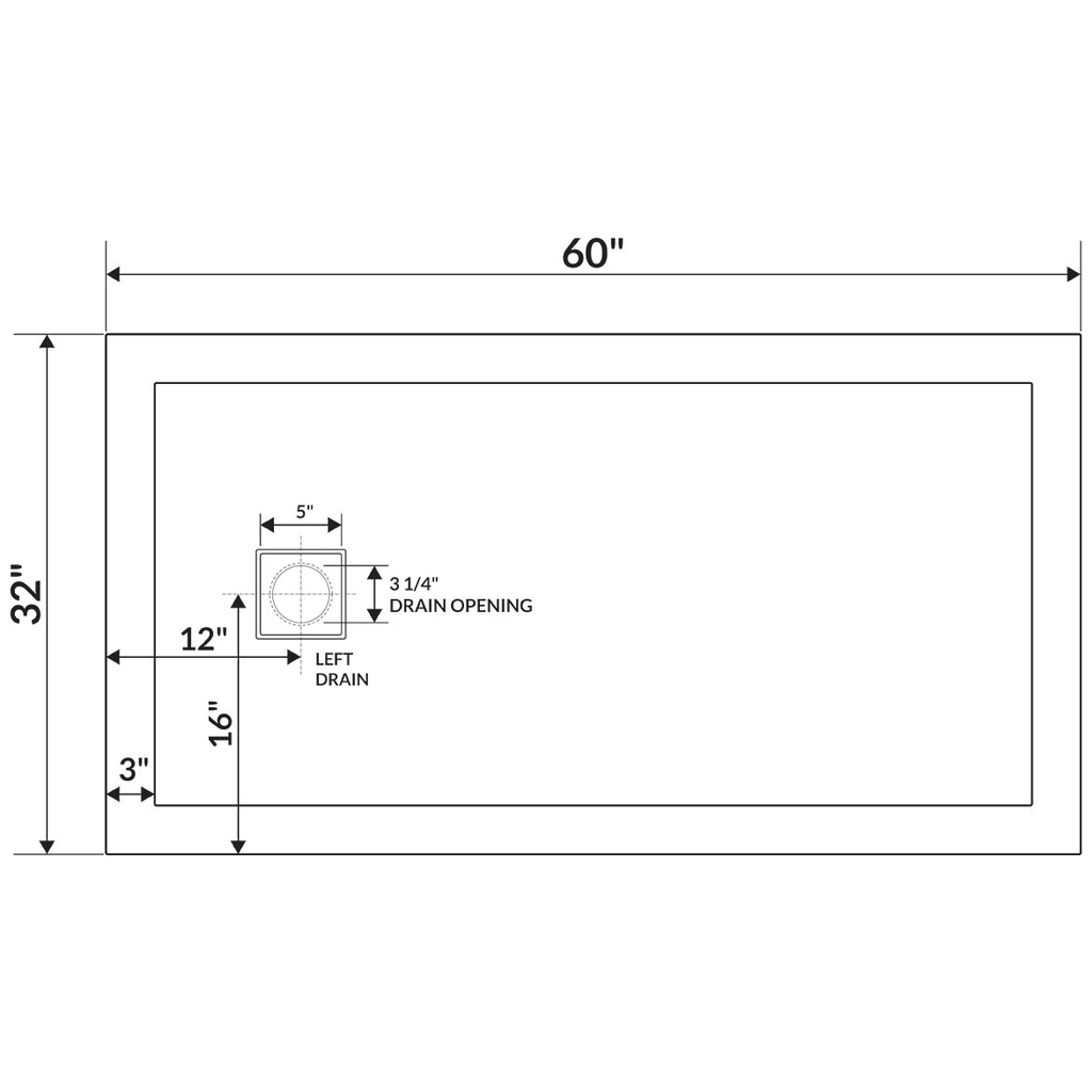 White 60 x 32 Shower Base Pan E223