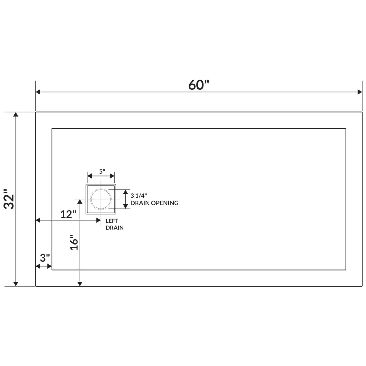 White 60 x 32 Shower Base Pan E223