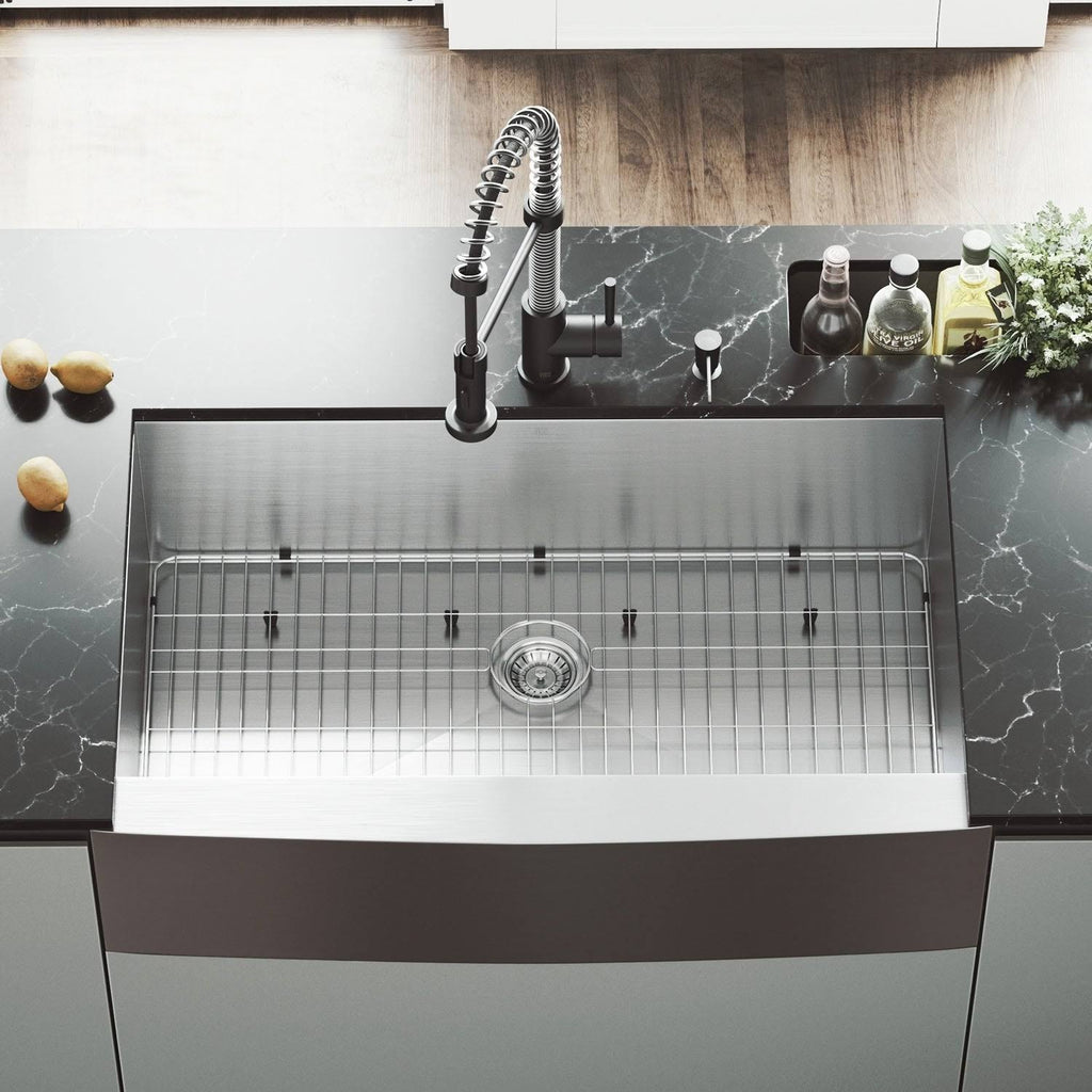 Stainless Steel Matte Black Apron Front Kitchen Sink and Faucet K440168
