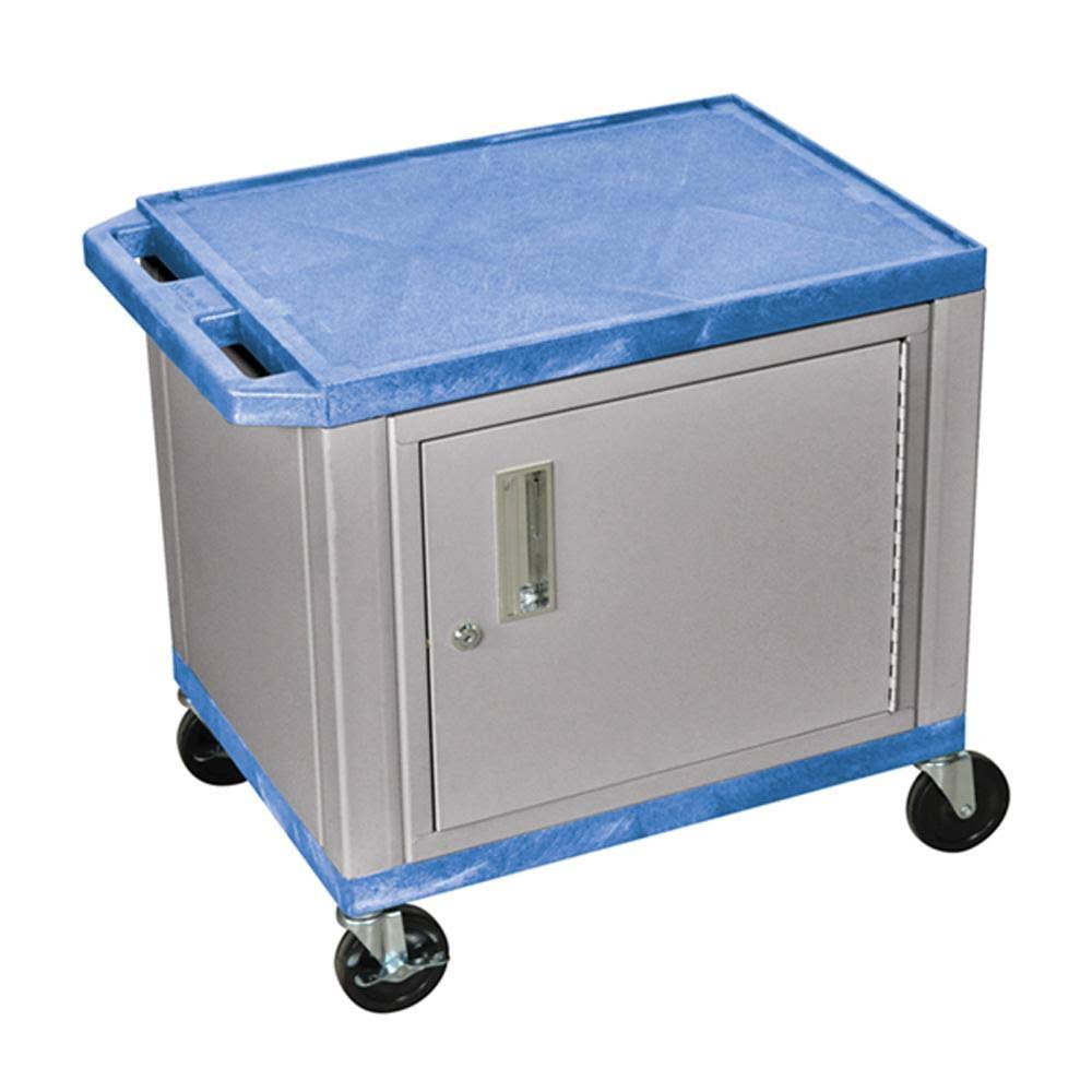 Blue 26x22 AV Cart with 2 Shelves and Cabinet S28182