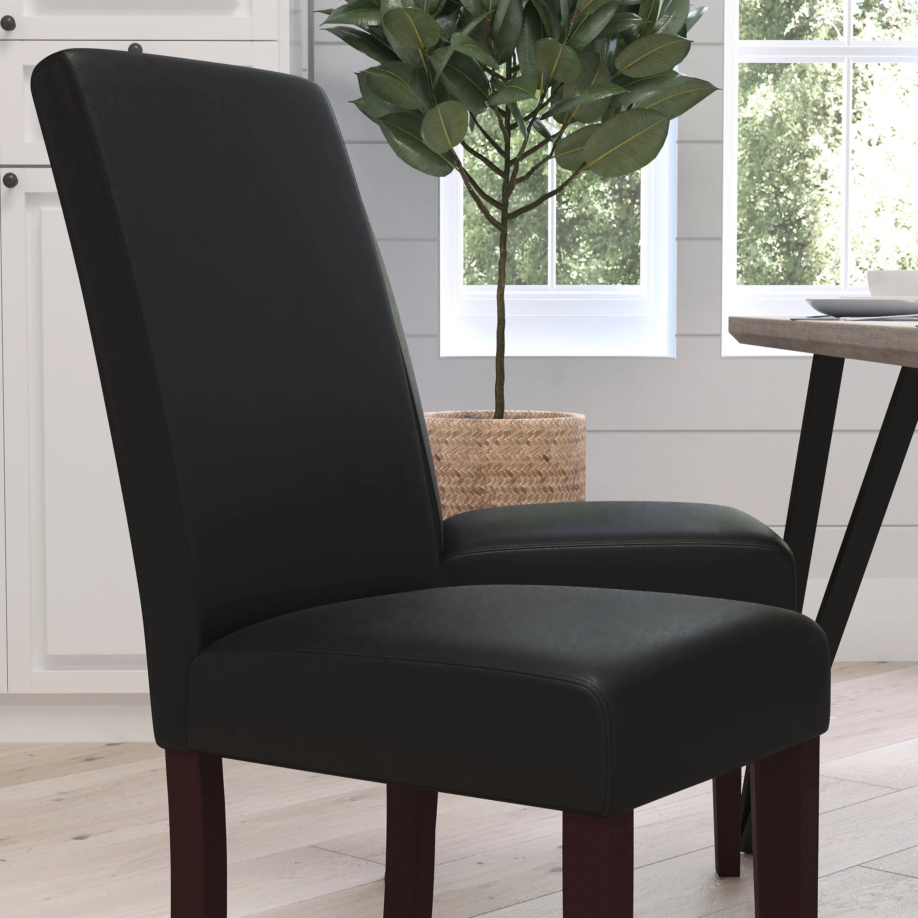 Black Faux Leather Panel Back Parson's Chair Z73930