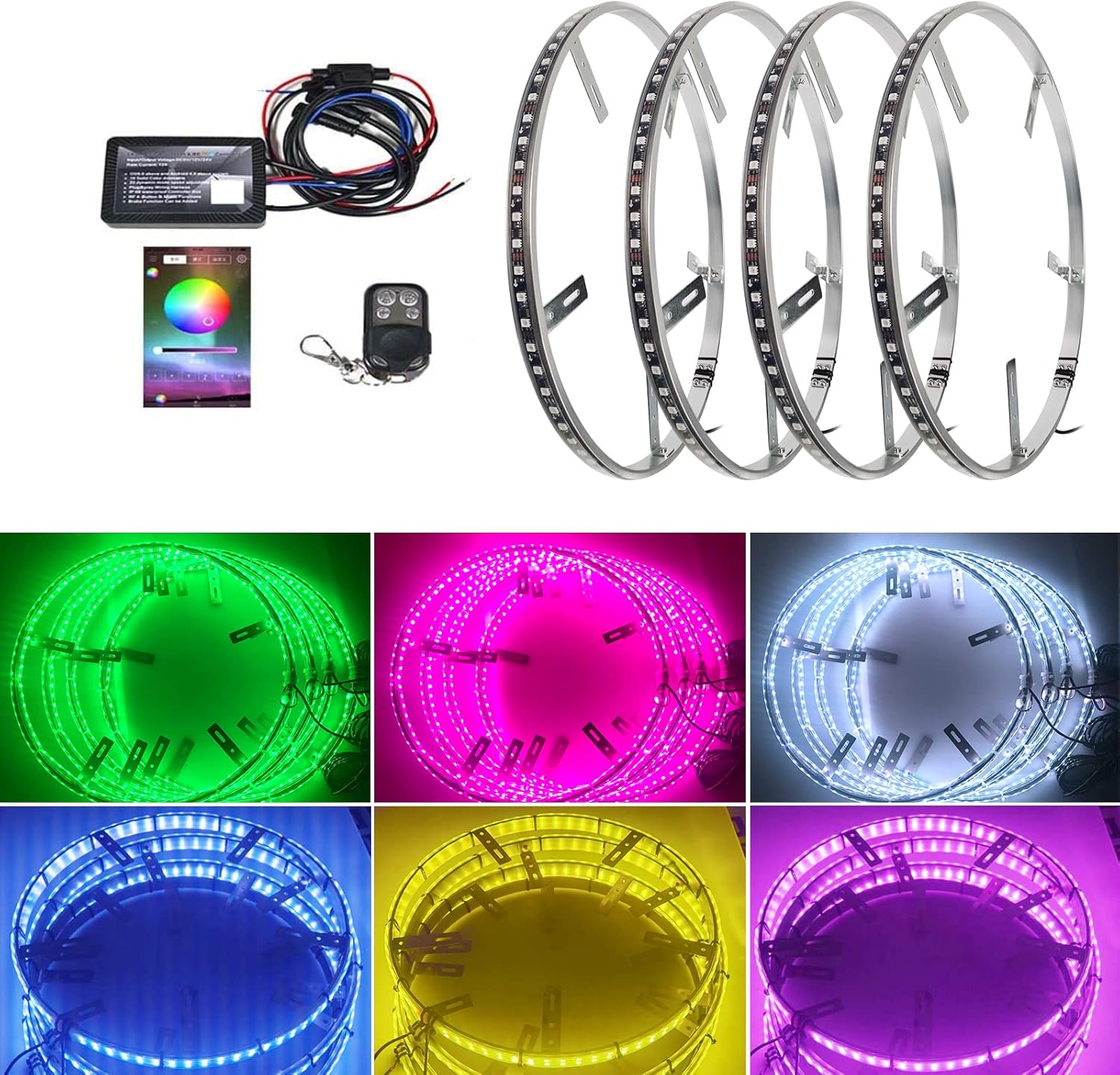 15.5 in 4 PCS 576 LEDs Double-Sided RGBW Wheel Rim Light Kit Q3432